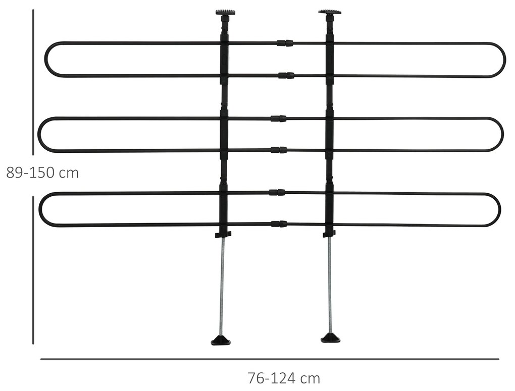 Grade de Segurança Carro para Cães Ajustável 150x9x76-124 cm Grade de Segurança Universal para Porta Malas para Carros Grade de Segurança de Aço Preto