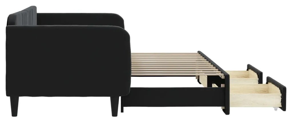 Sofá-cama com gavetão e gavetas 90x200 cm veludo preto