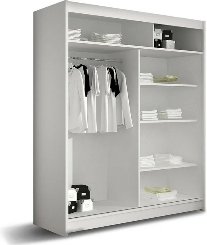 Roupeiro Closico 136, Preto, Branco, 200x150x58cm, 118 kg, Portas para roupeiro: Deslizante, Número de prateleiras: 5, Número de prateleiras: 5