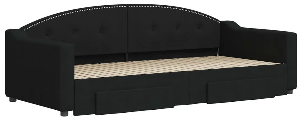 Sofá-cama com gavetão e gavetas 90x200 cm tecido preto