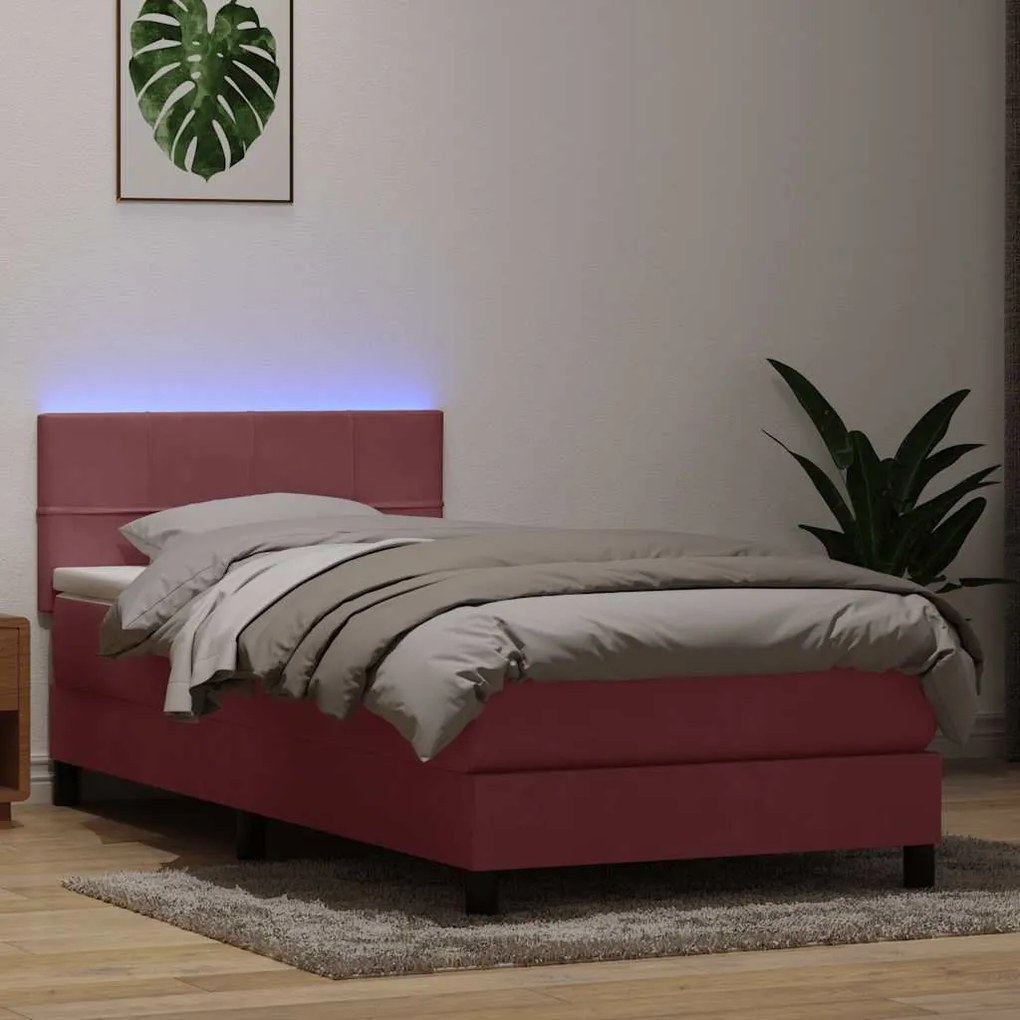 vidaXL Cama box spring c/ colchão e LED rosa 90x220 cm veludo