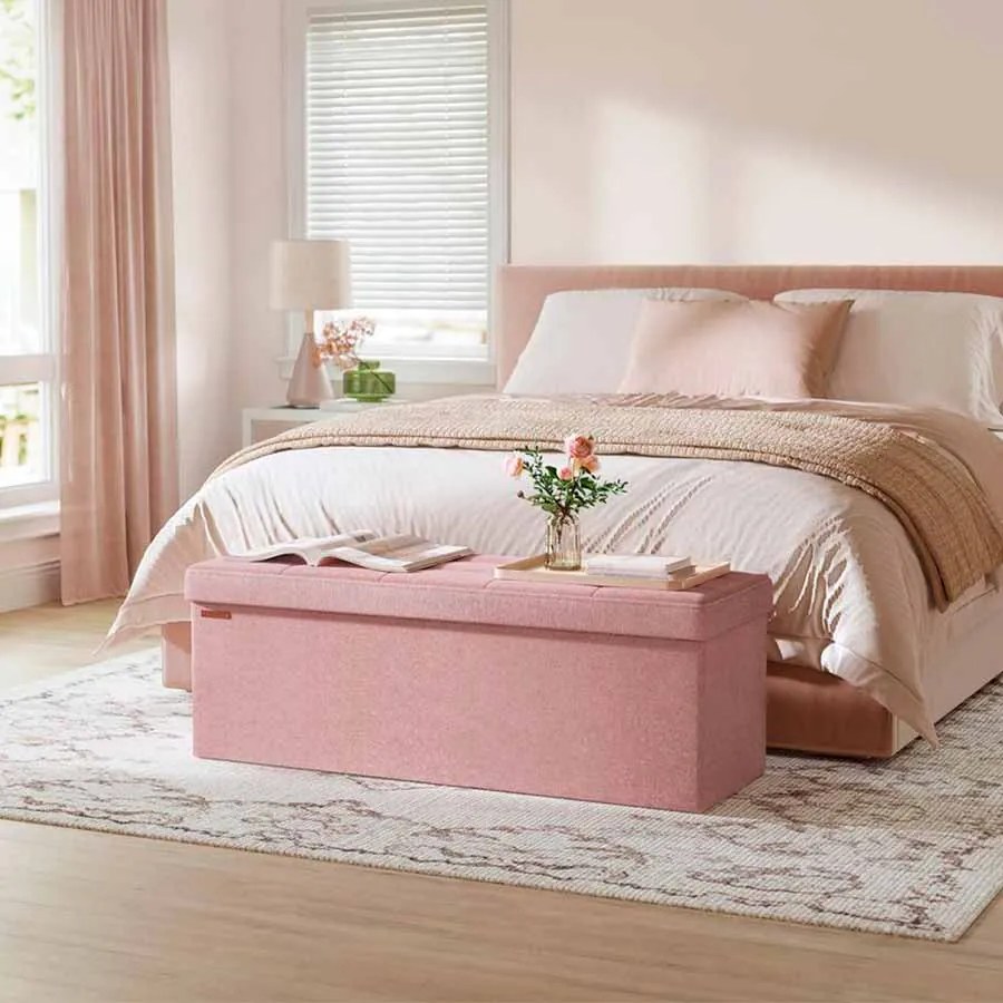 Banco com espaço de arrumação 38 x 110 x 38 cm cor-de-rosa pastel