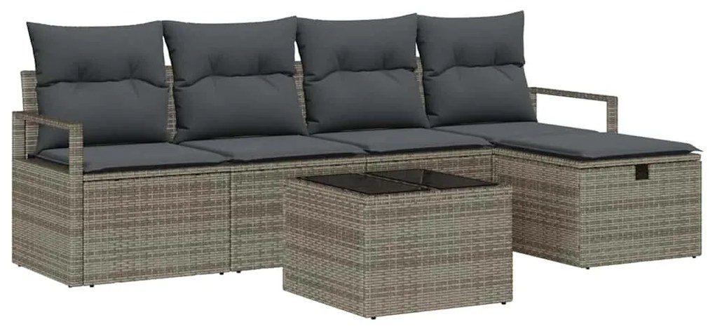 Conjunto de Sofá para Jardim de 6 Peças com Almofadas Cinza Rattan Pol