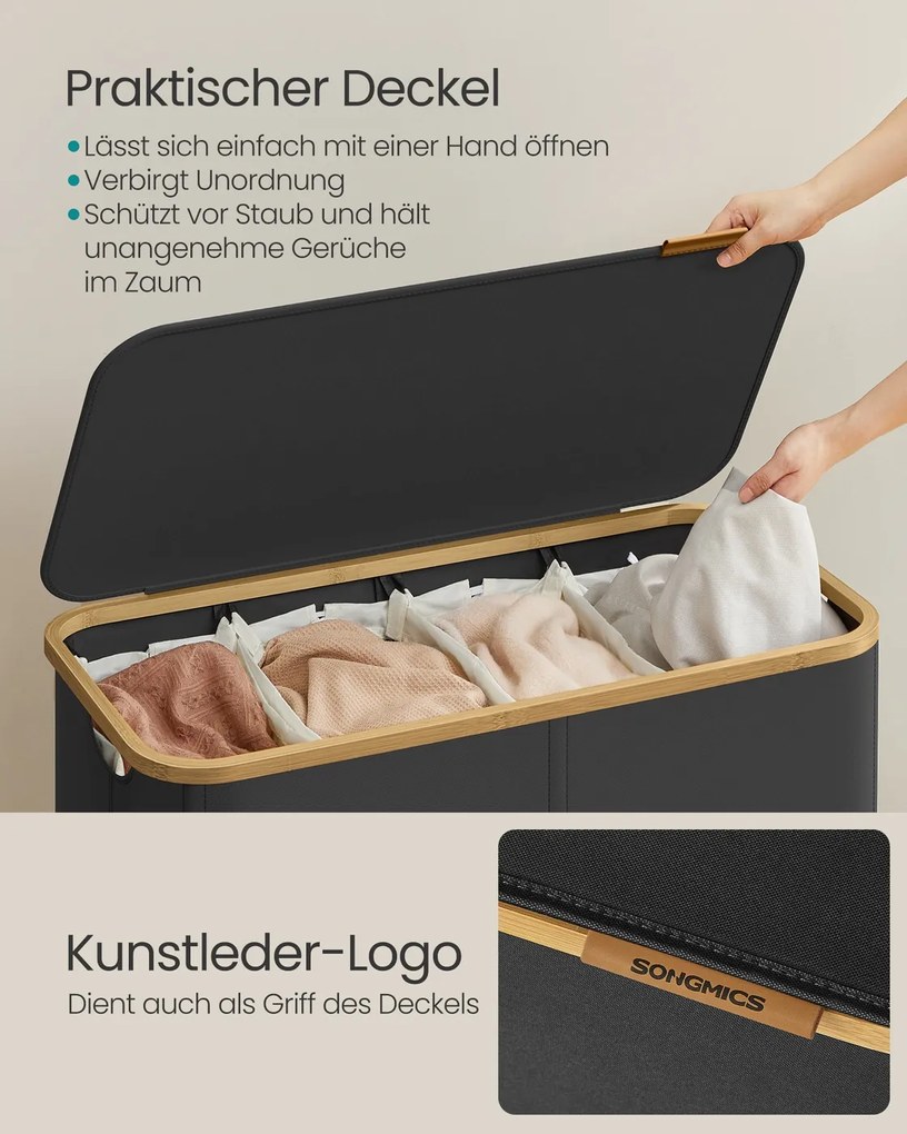 Cesto da roupa suja 200L com tampa 78 x 38,5 x 70,5 cm Preto