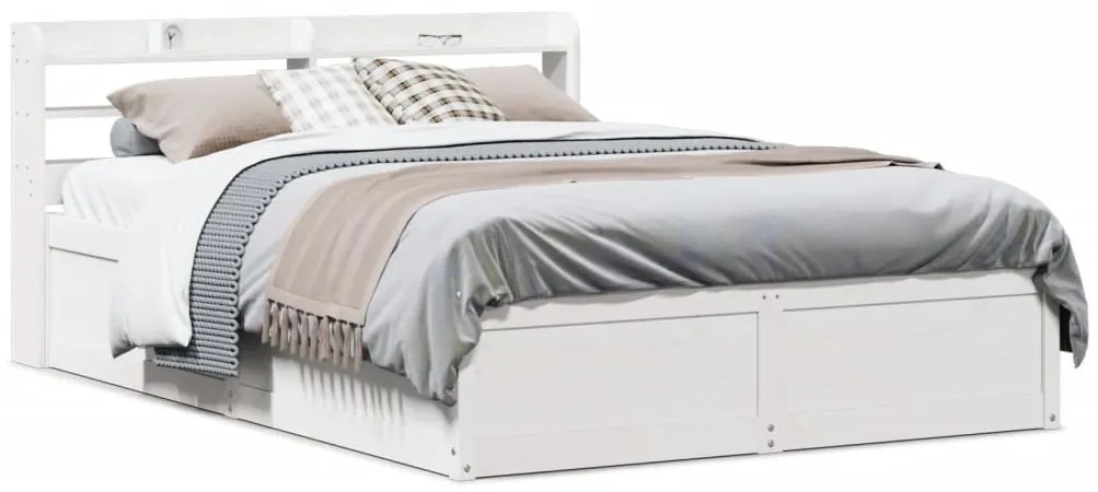 Estrutura cama c/ cabeceira 135x190 cm pinho maciço branco