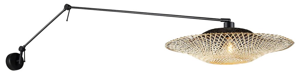 Candeeiro de parede preto com abajur de vime 50 cm ajustável - Blitz Oriental