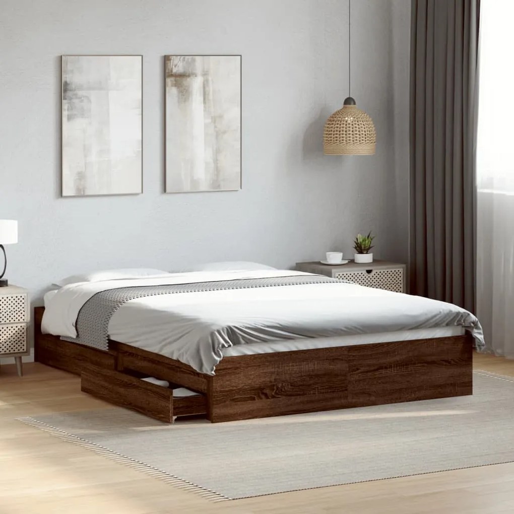 vidaXL Estrutura de cama gavetas derivados madeira carvalho castanho