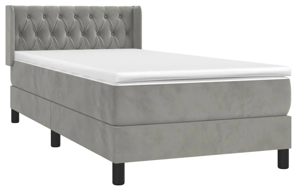 Cama com molas/colchão 90x200 cm veludo cinza-claro