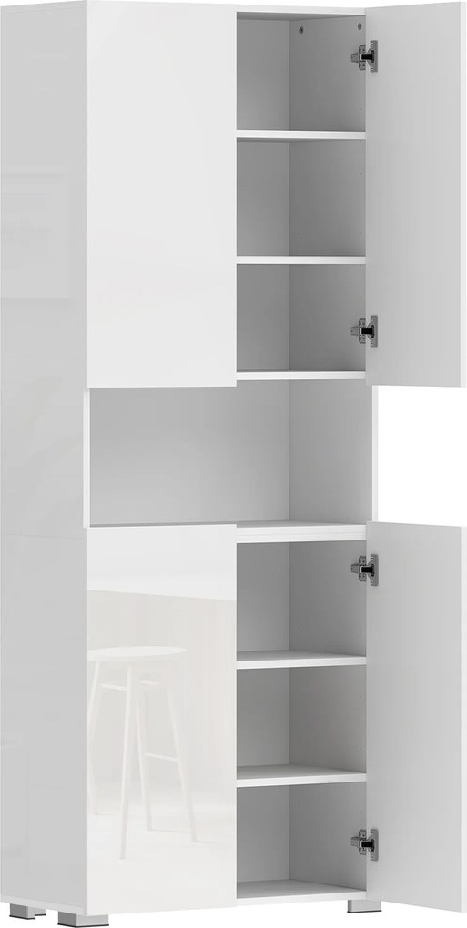 HOMCOM Armário Alto de Cozinha 180 cm, Despenseiro com Portas de Fecho Suave e Prateleiras Ajustáveis, Branco Alto Brilho | Aosom Portugal