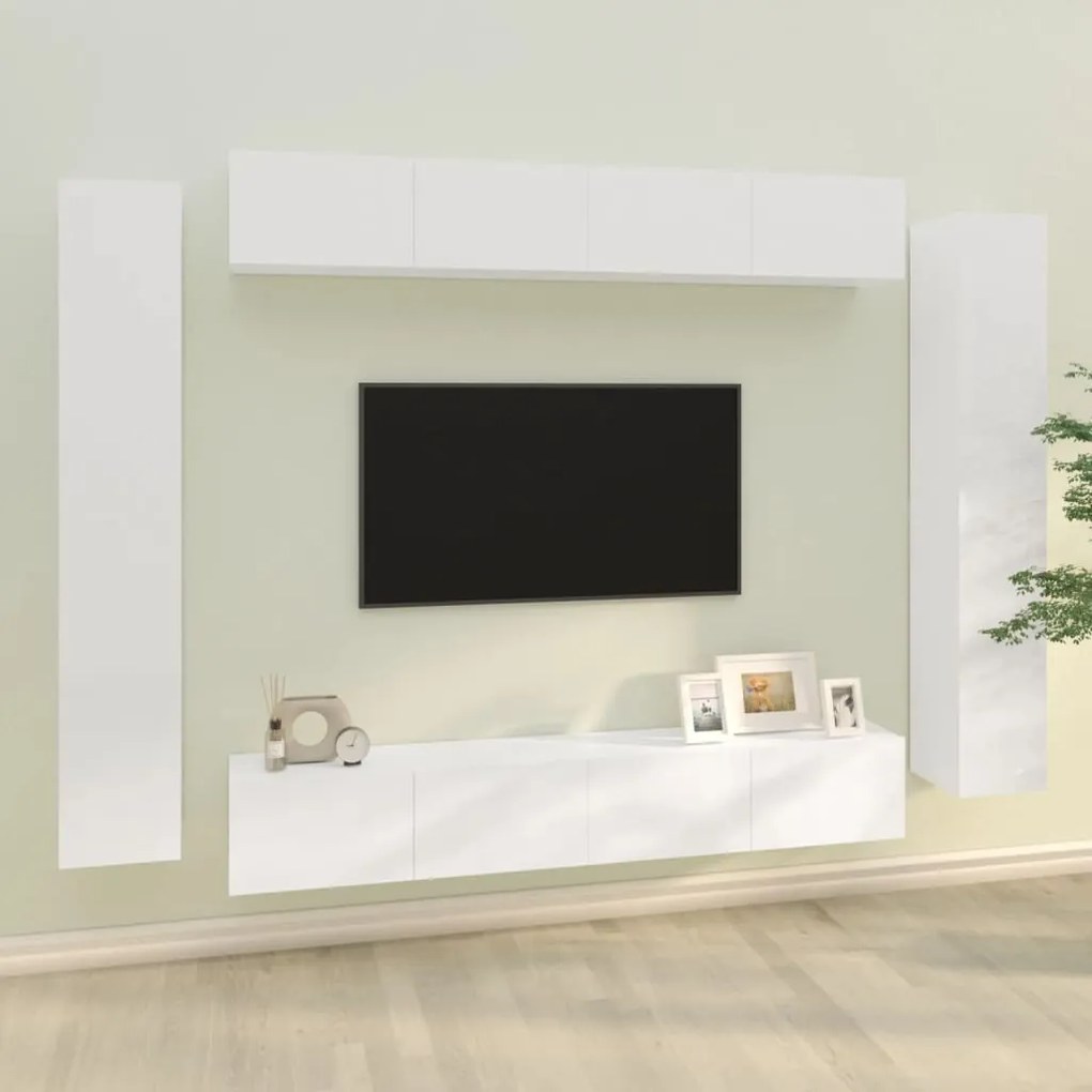 vidaXL 8 pcs conjunto móveis de TV madeira processada branco brilhante