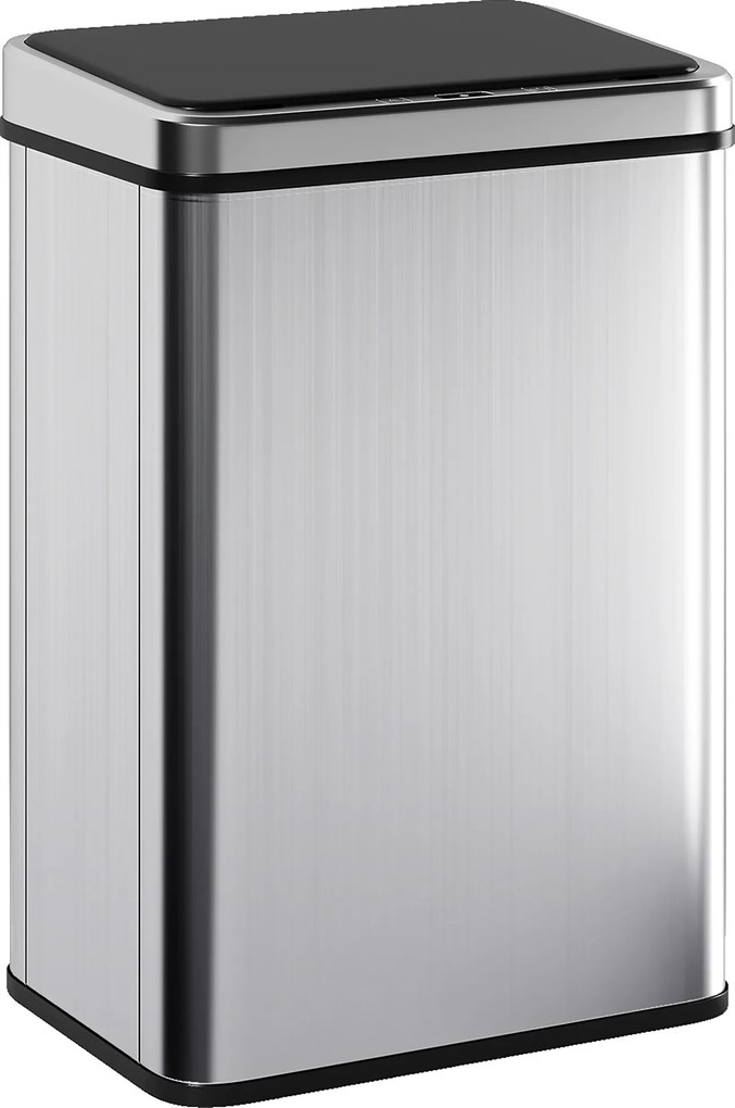 Caixote do lixo com sensor de 40 L, tampa com fecho suave, caixote do lixo de cozinha automático em aço inoxidável, prateado