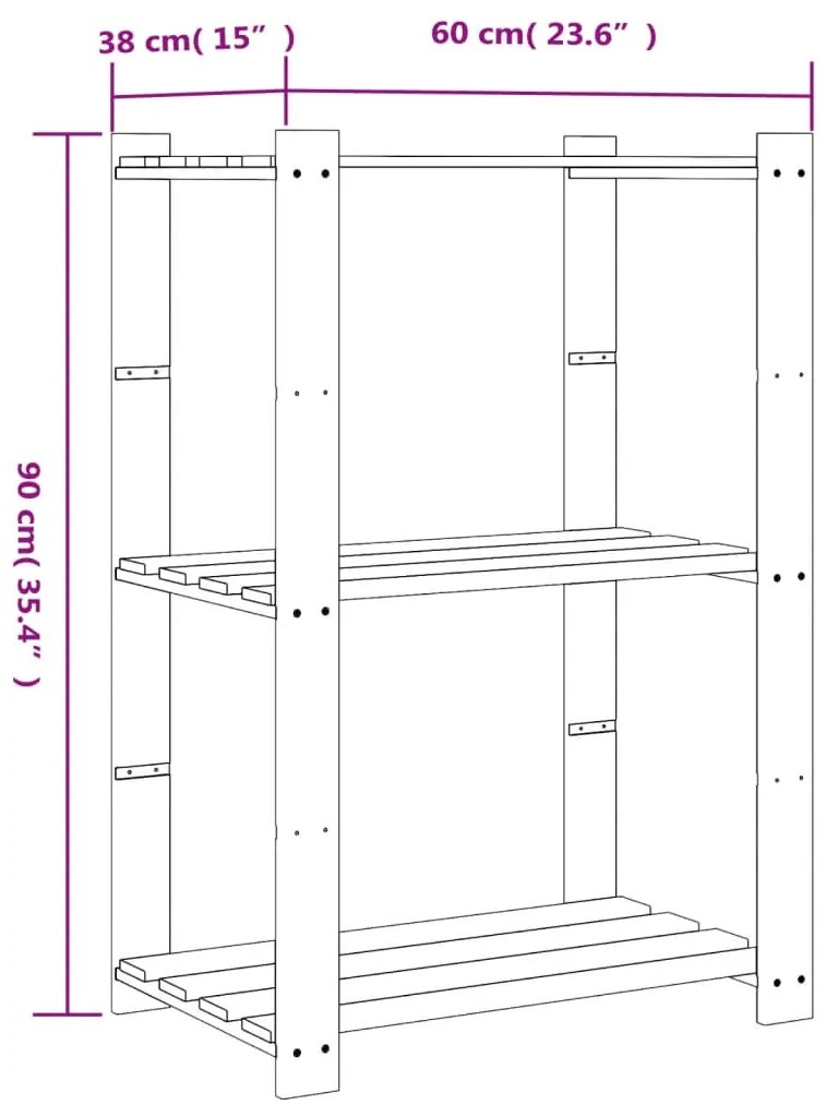 Unidade de 3 prateleiras 60x38x90 cm pinho maciço castanho
