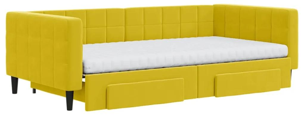 Sofá-cama com gavetão e gavetas 100x200 cm veludo amarelo