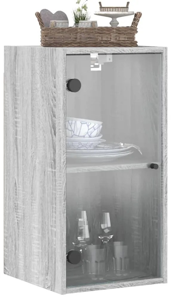 Armário de parede c/ portas de vidro 35x37x68,5 cm cinza sonoma