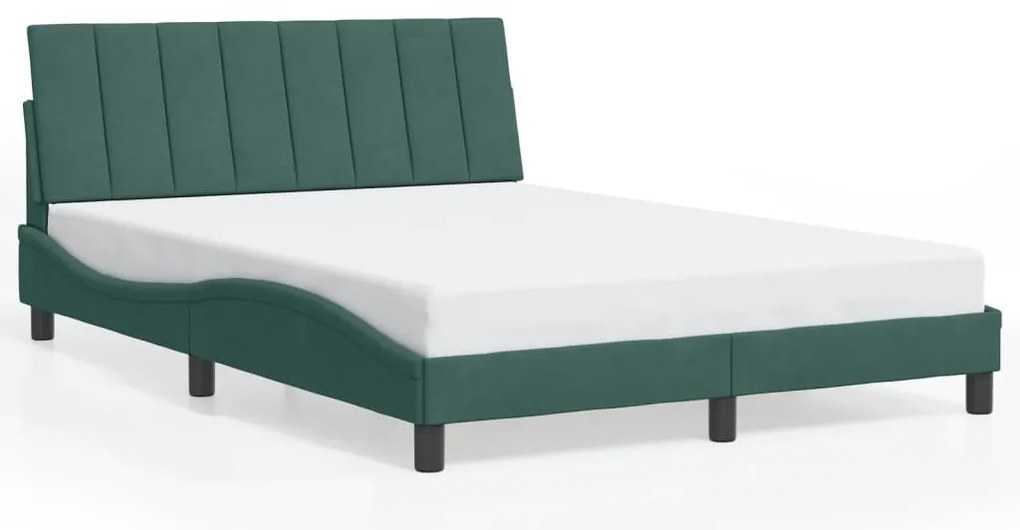 Estrutura de cama c/ luzes LED 140x200 cm veludo verde-escuro