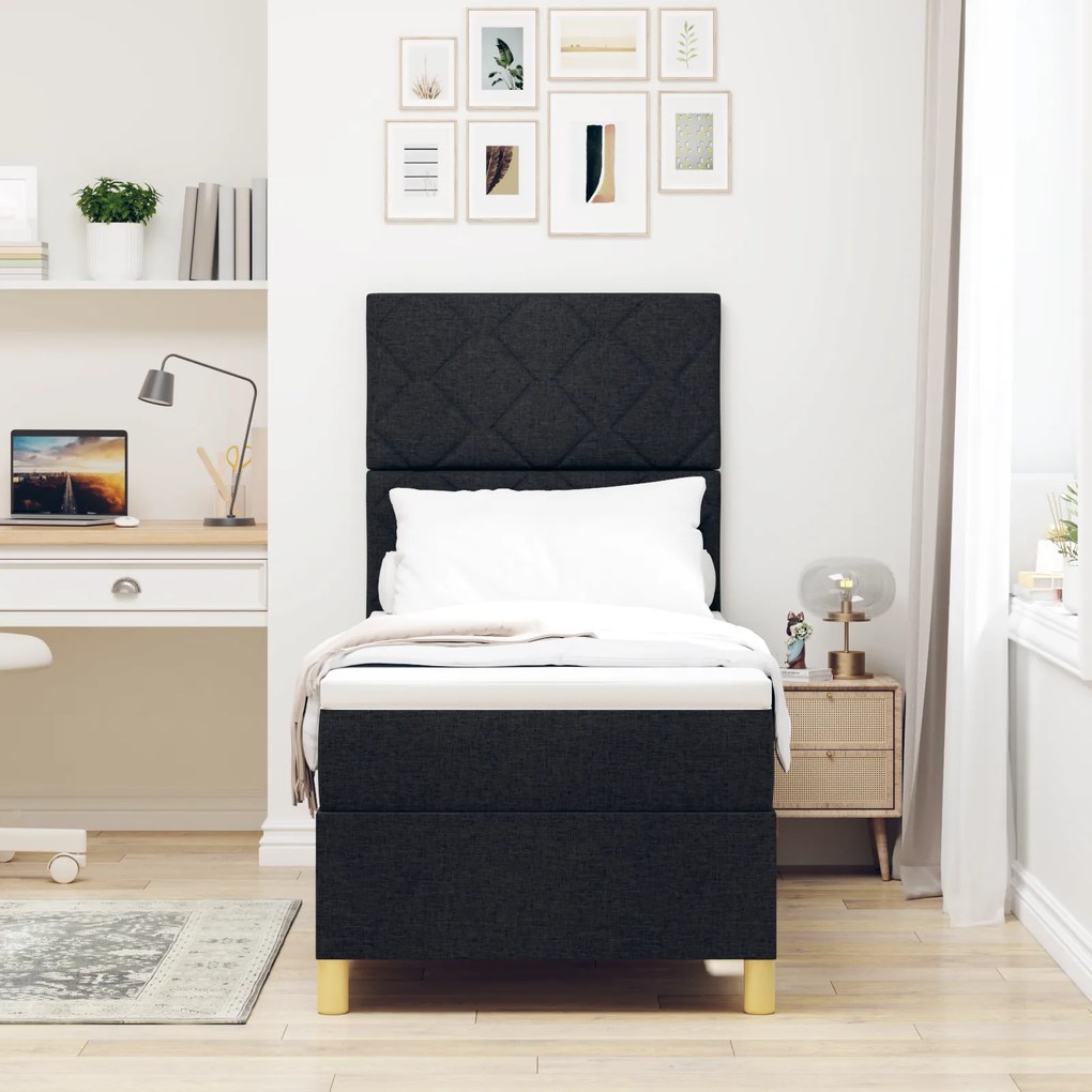 Cama Box Spring com Colchão Preta 80x200 cm Tecido