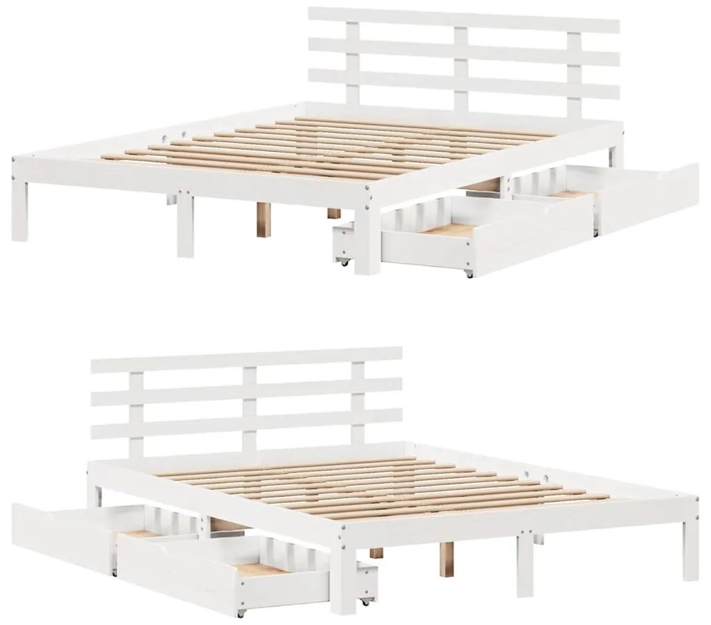 Estrutura de cama c/ gavetas 140x200 cm pinho maciço branco