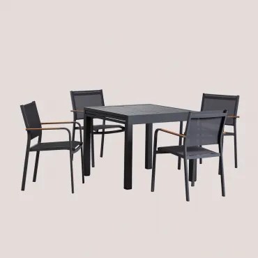 Conjunto De Mesa Retangular 90-180x90 Cm Extensível Em Alumínio Starmi E 4 Cadeiras De Jardim Empilháveis Em Alumínio Archer Cinza Grafito - Sklum
