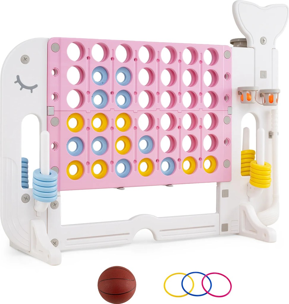 Jogo 4 em Linha Multifunções, 140 x 47 x 108 cm, Altura Regulável, Cor-de-rosa