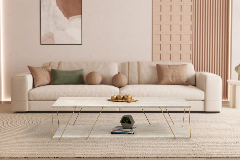 Mesa de Centro Labranda – Travertine Gold – 120x30x50 cm
