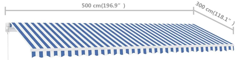 Toldo retrátil manual independente 500x300 cm azul e branco
