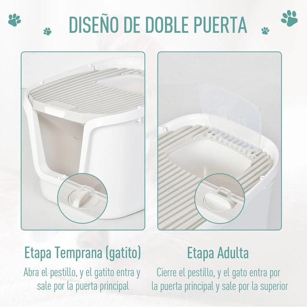 PawHut Caixa de areia para gatos com porta dupla Caixa desodorizante de carvão ativado Pá Equipada Amplo espaço 55,5x44,5x38,3 cm cinza branco