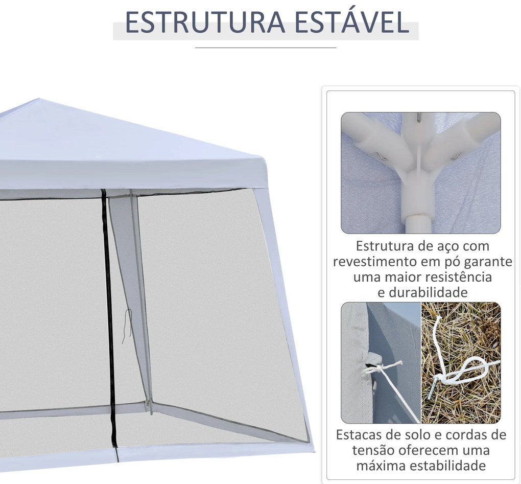 Tenda de Jardim 3x3m Gazebo com 4 Partes Laterais Mosquiteiro com Zípe