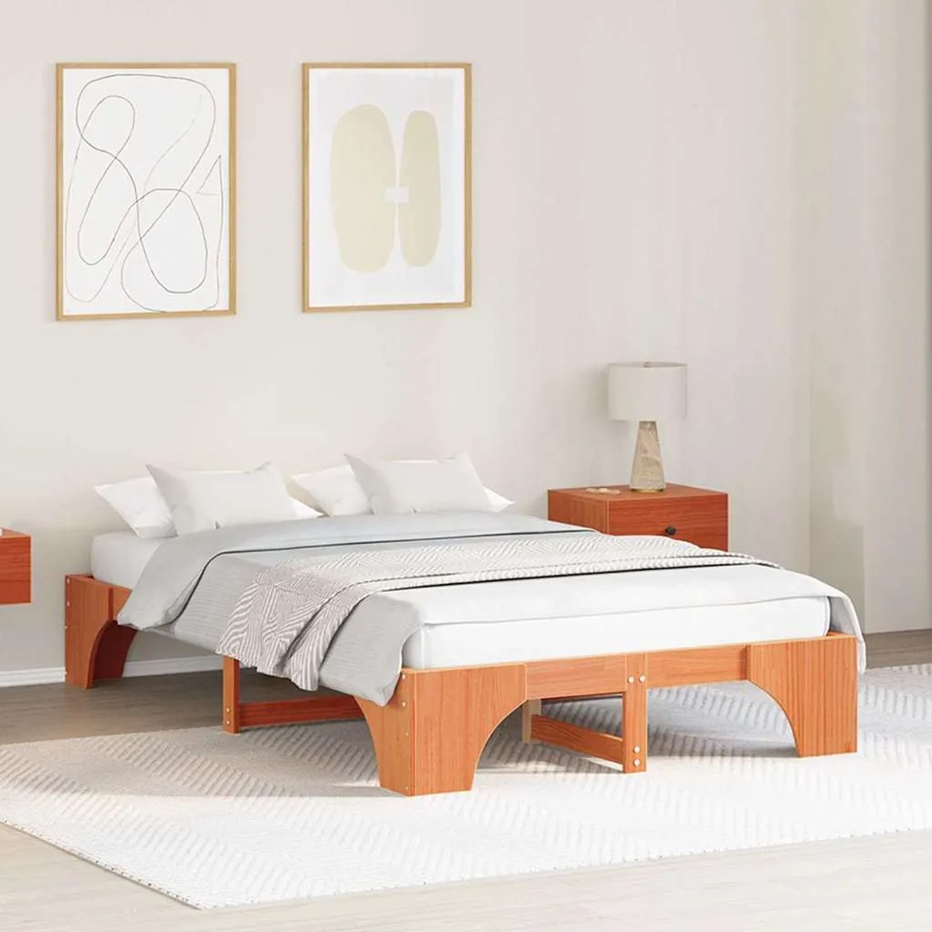 vidaXL Cama de Pinho Maciço Castanho 120x200 cm