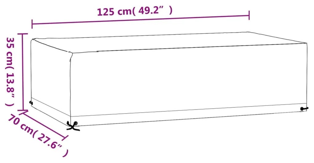 Capa p/ mobiliário de jardim 8 ilhós 125x70x35 cm retangular