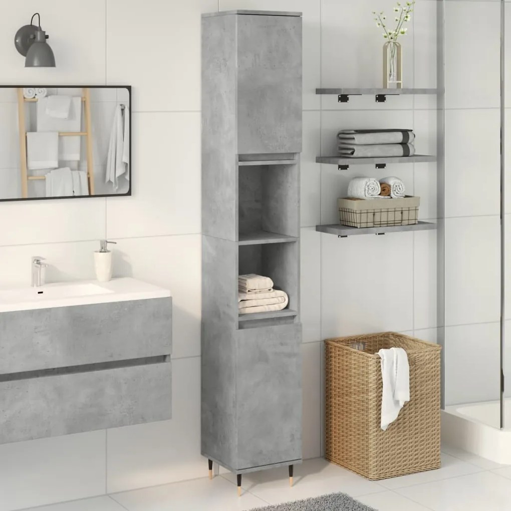 vidaXL Armário WC 30x30x190 cm derivados de madeira cinzento cimento