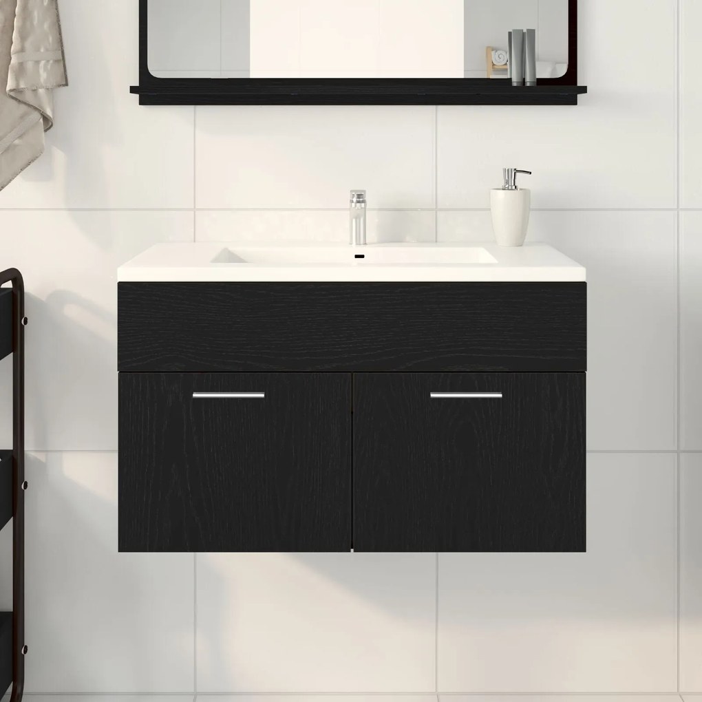 Gabinete de Pia de Banheiro vidaXL Carvalhos Pretos 90x38,5x46 cm Made