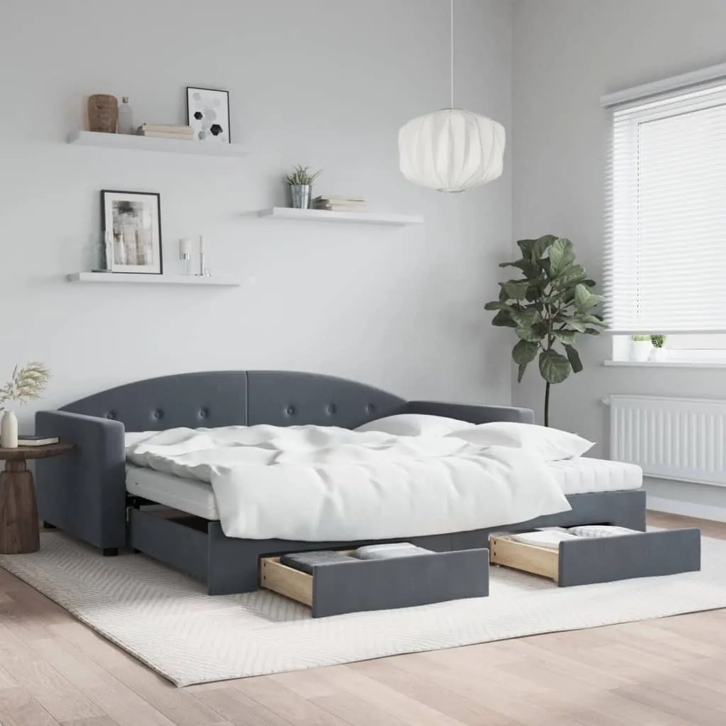 Sofá-cama c/ gavetão e gavetas 100x200cm veludo cinzento-escuro