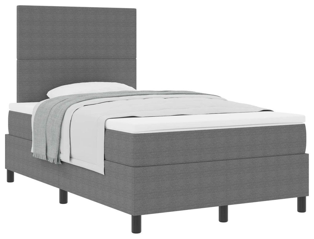 Cama Box Spring com Colchão Cinza Claro 120x200 cm Tecido de Corduroy