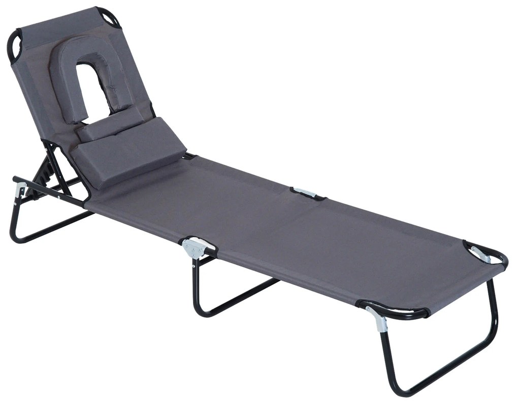 Outsunny Espreguiçadeira Jardim Espreguiçadeira de Praia Dobrável Ajustável 4 Posições Almofada Aço Oxford 190x56x28 cm Cinza | Aosom Portugal