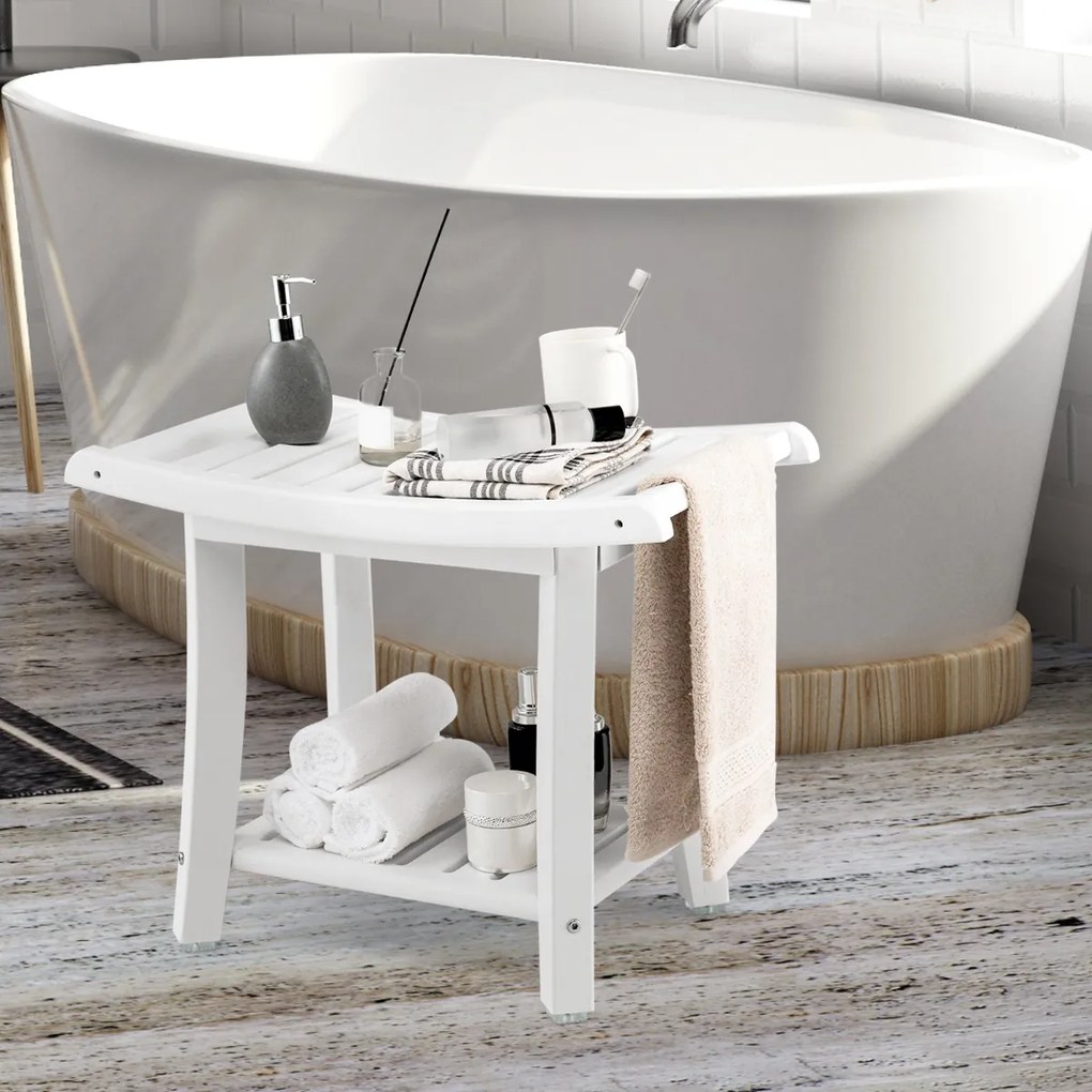 Banco de canto para chuveiro com prateleira de armazenamento para pernas de barbear - branco