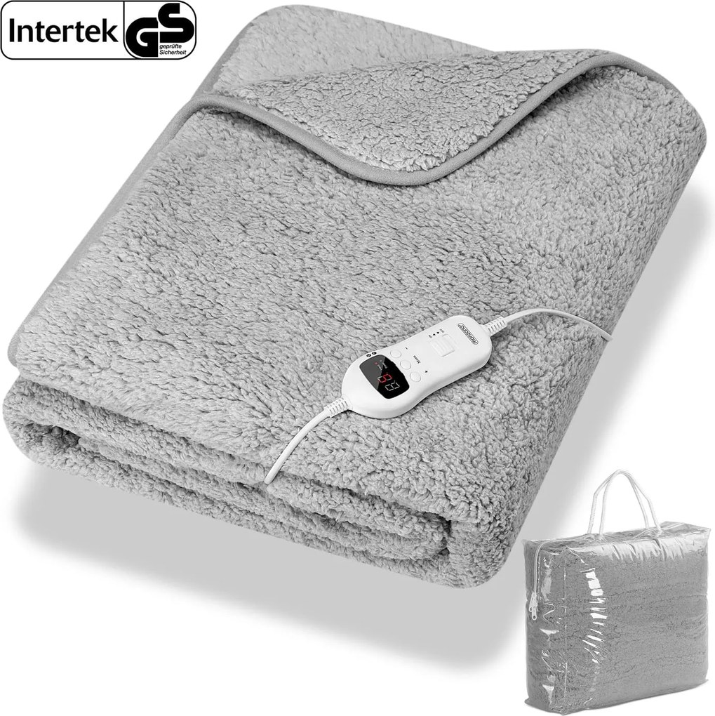 Manta aquecida em velo 180 x 130 cm Cinzento