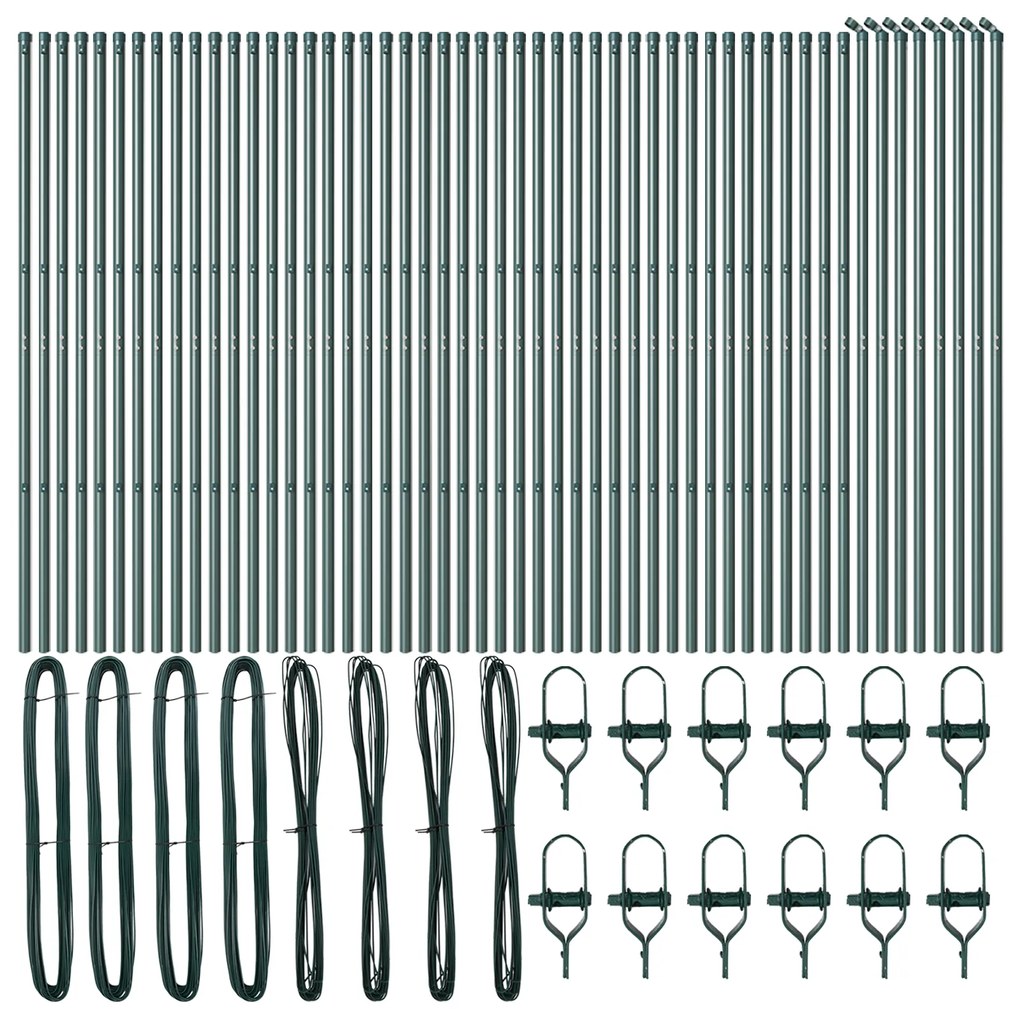 Postes de cerca vidaXL 52 pcs Verde Ø32 mm 200 cm Aço galvanizado