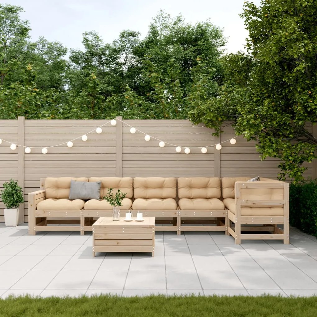 7 pcs conjunto lounge de jardim c/ almofadões pinho maciço