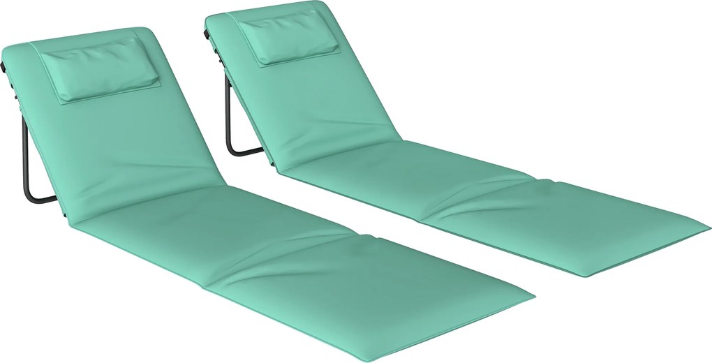Outsunny Conjunto de 2 Esteiras de Praia Dobráveis com Encosto Ajustável e Encosto Acolchoado 146x50x2 cm Verde | Aosom Portugal