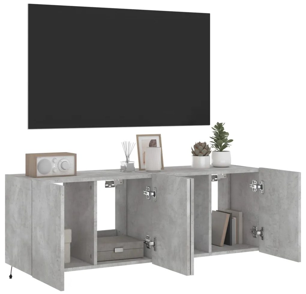 Móveis de parede para TV com luzes LED 2 pcs cinzento cimento