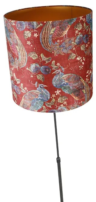 Candeeiro de pé com abajur preto design de pavão vermelho 40 cm - Parte Moderno