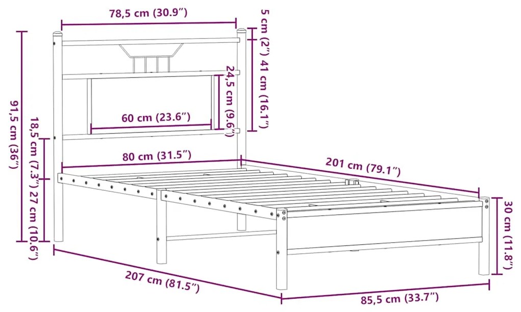 Estrutura cama s/ colchão derivados de madeira carvalho sonoma