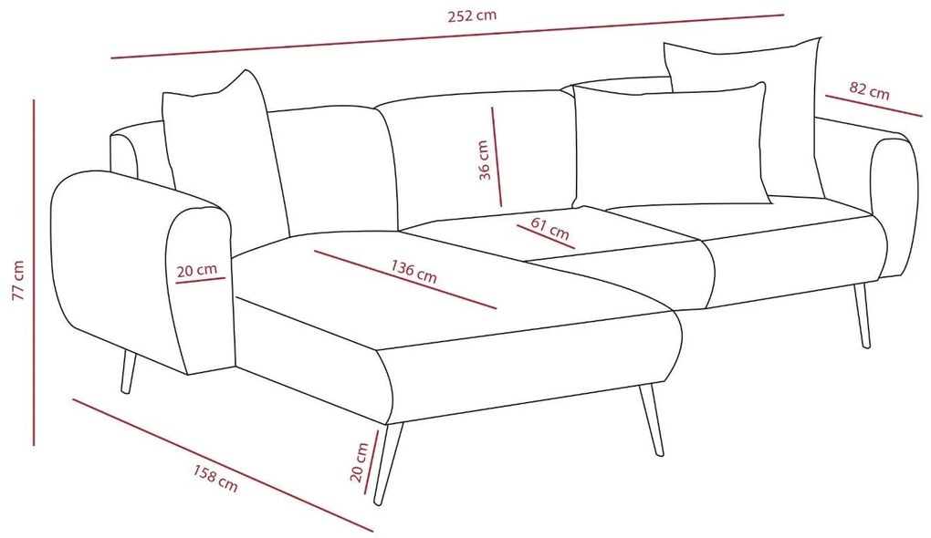 Sofá de Canto Side – Cinzento Claro – 252 cm