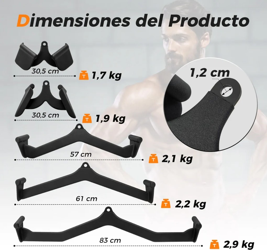 Conjunto de acessórios de 5 peças para a barra em V da poli do cabo de tração LAT para treino de força das costas no ginásio Preto