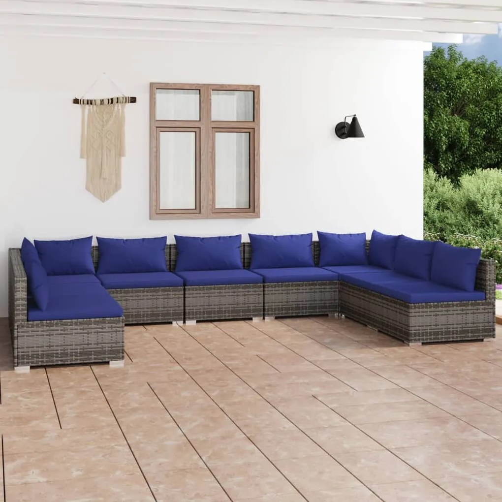 vidaXL 9 pcs conjunto lounge de jardim c/ almofadões vime PE cinza