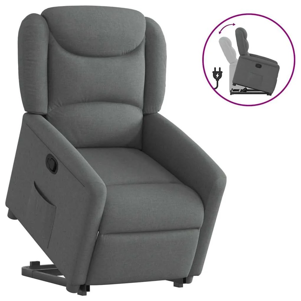 vidaXL Poltrona reclinável elevatória tecido cinzento-escuro