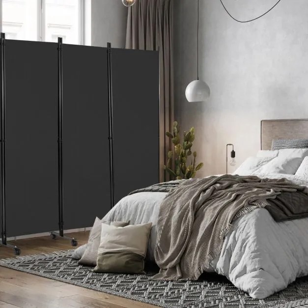 Biombo Divisória de 6 painéis com calhas bloqueáveis Divisória de sala e quarto 334,5 x 30 x 172 cm Cinzento