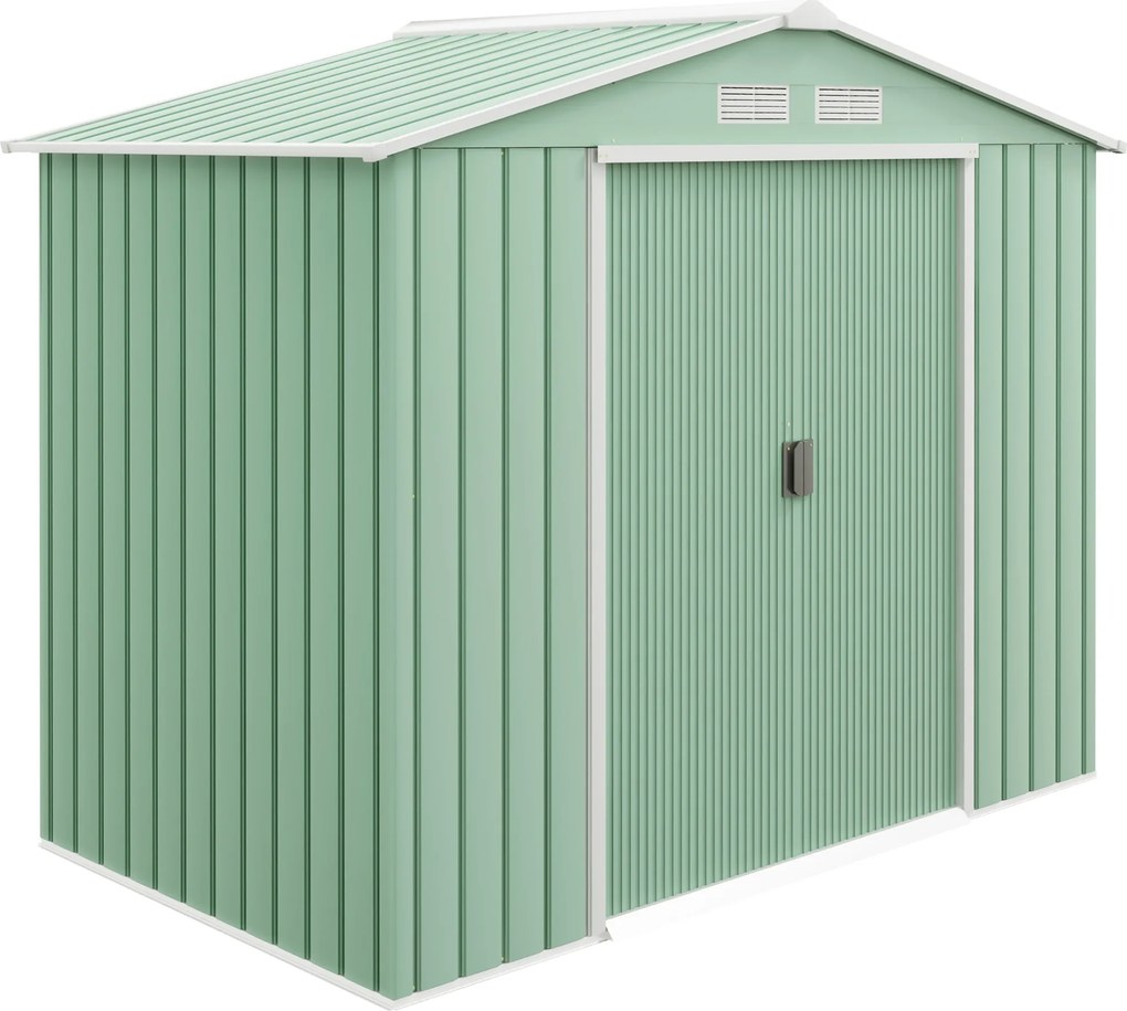 Abrigo de Jardim 213x130x185cm Abrigo de Jardim Metálico de Exterior com 2 Portas Deslizantes e 4 Janelas Verde Claro