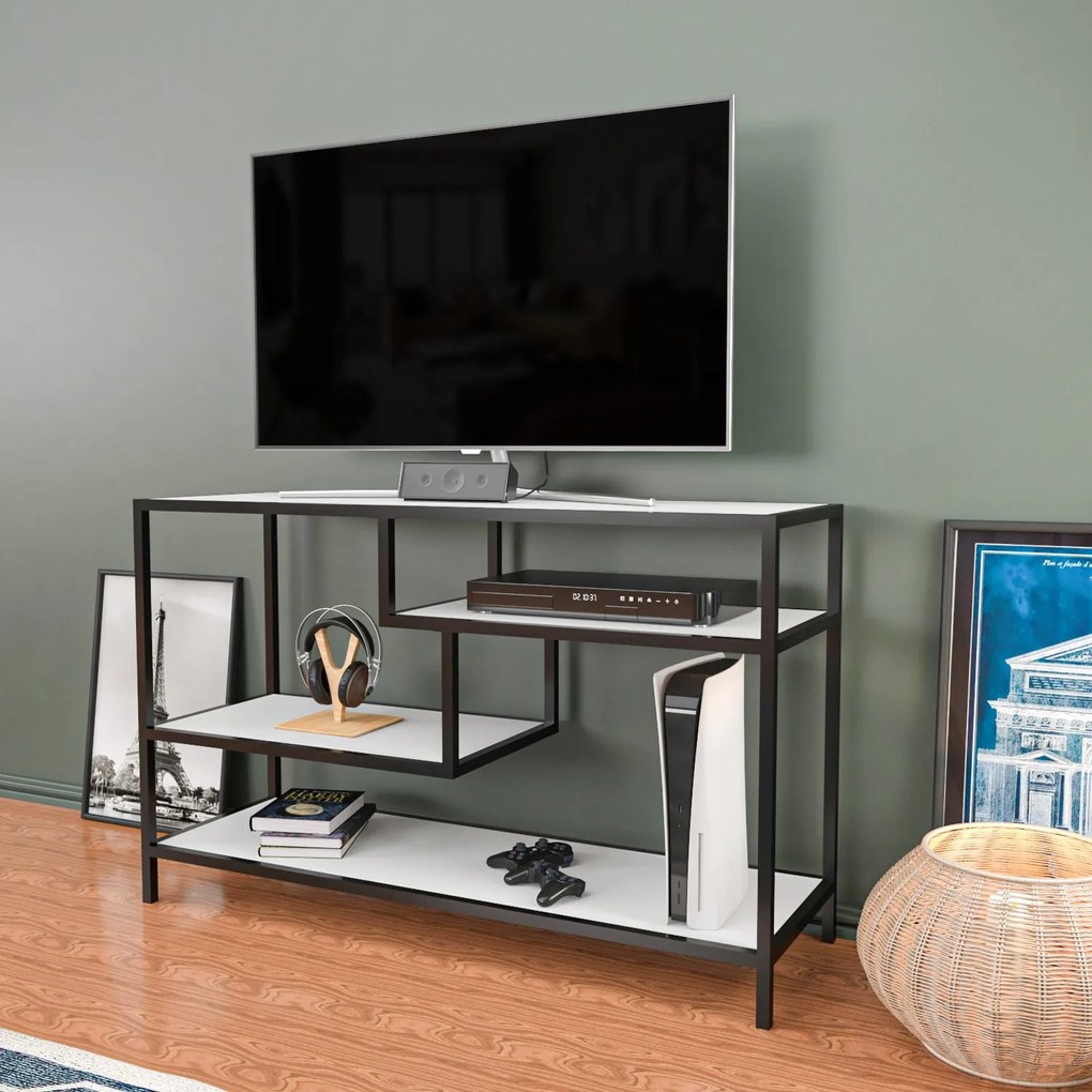 Móvel TV Robbins – Preto e Branco – 120 cm x 39 cm x 75 cm