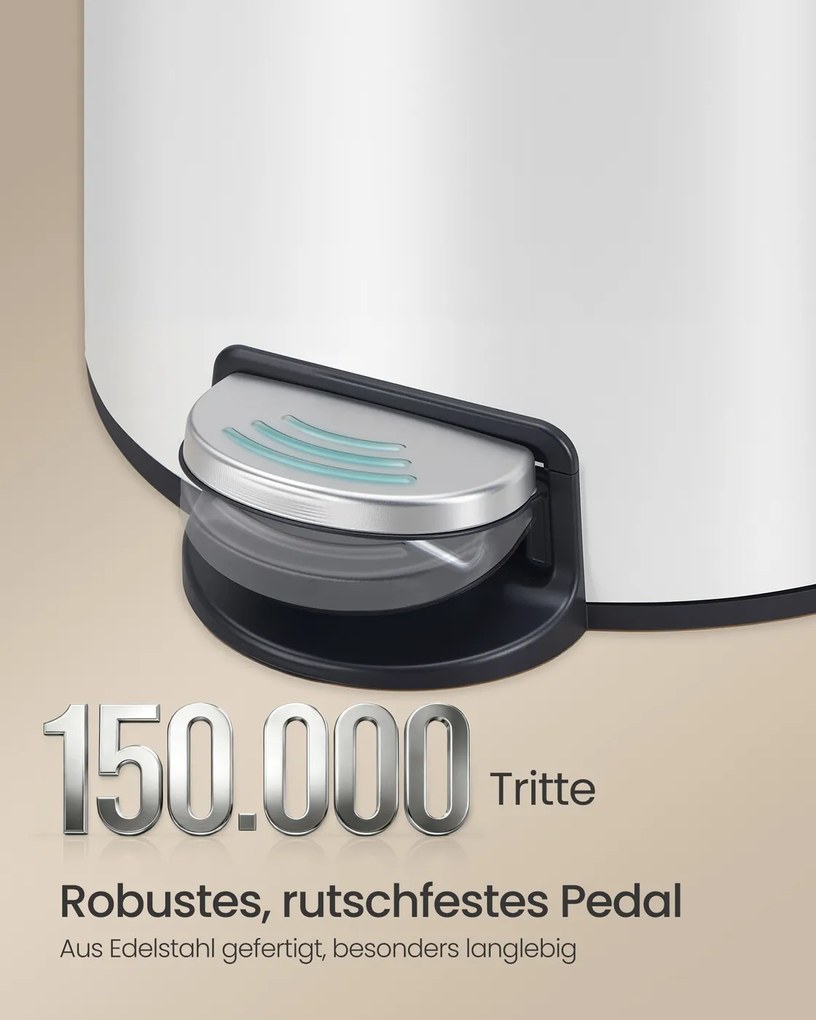 Caixote do lixo redondo de 30 L com pedal e cesto interior removível 29,5 x 37,1 x 63 cm, branco nuvem